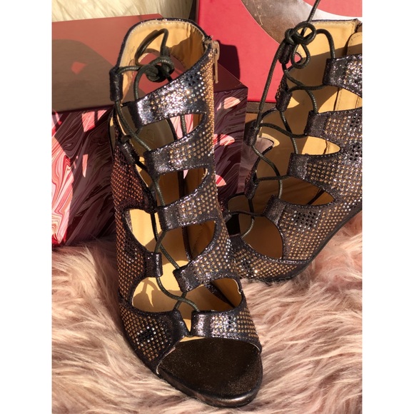 Vigo Fiore Glitter Rhinestone Laced Up Heels - Picture 3 of 8